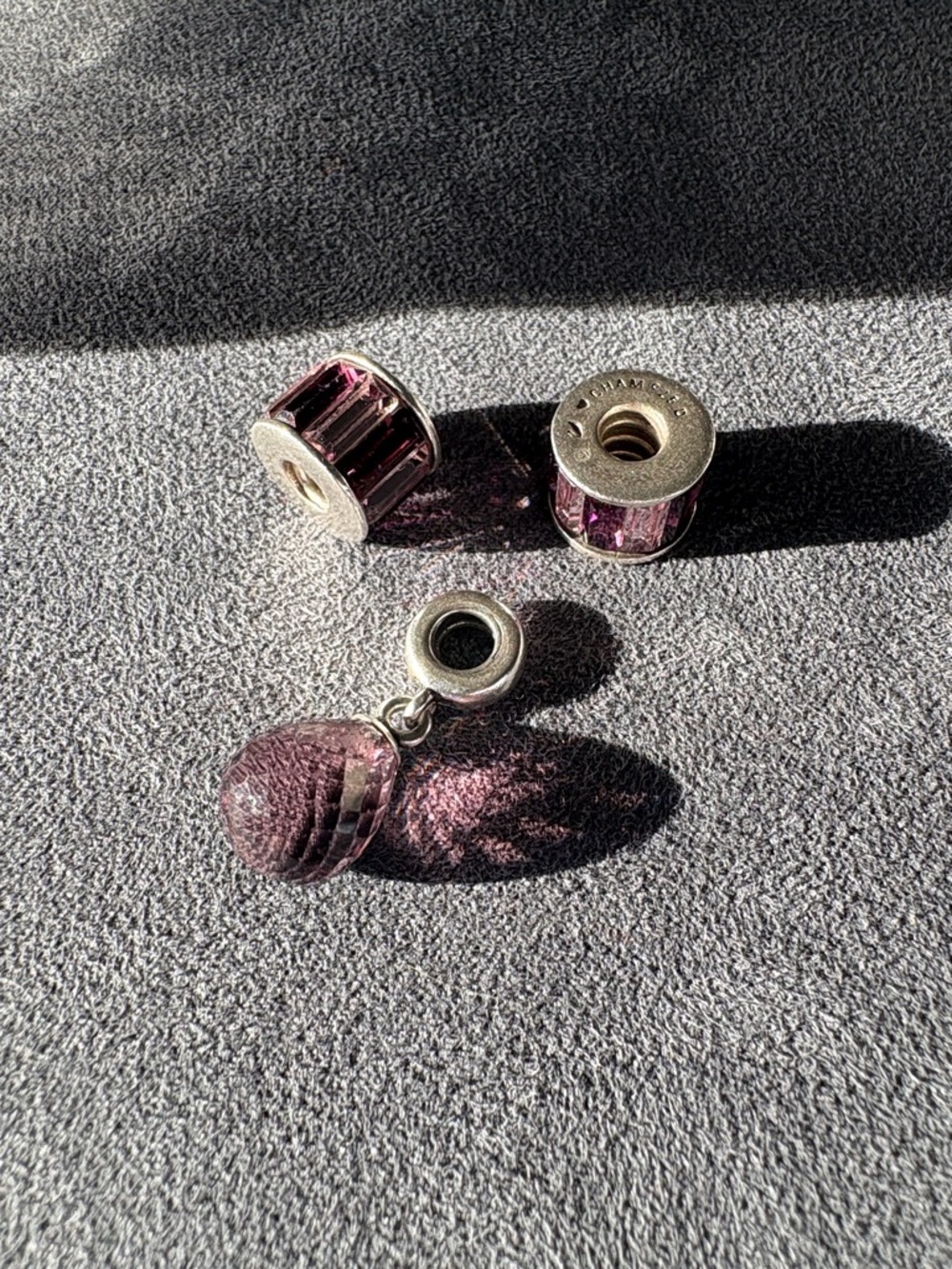 Chamilia 925 Purple Faceted Charms + Murano Glass Dangle Set